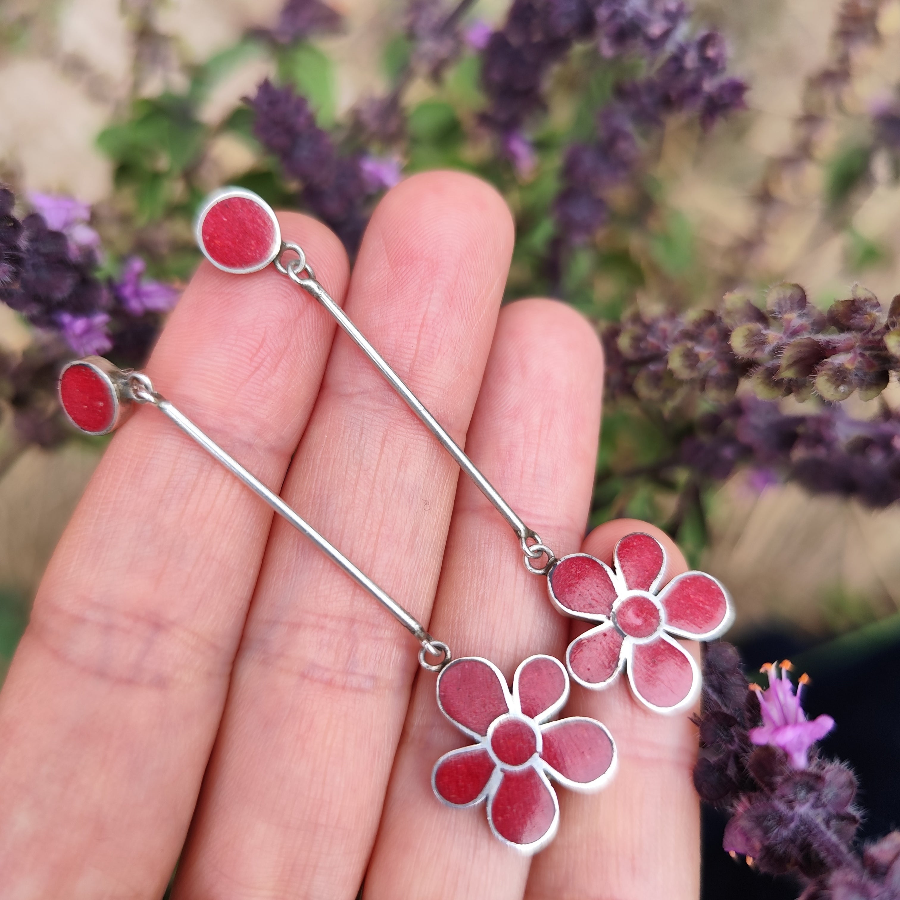 Floral Earrings Silver 1990’s